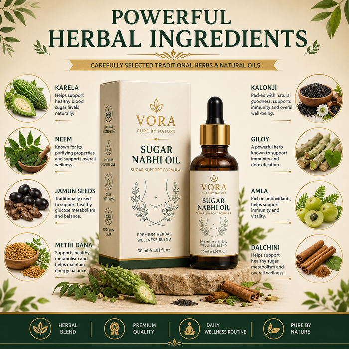 VORA Sugar Balance Nabhi Oil | Premium Herbal Wellness Blend | 30ml